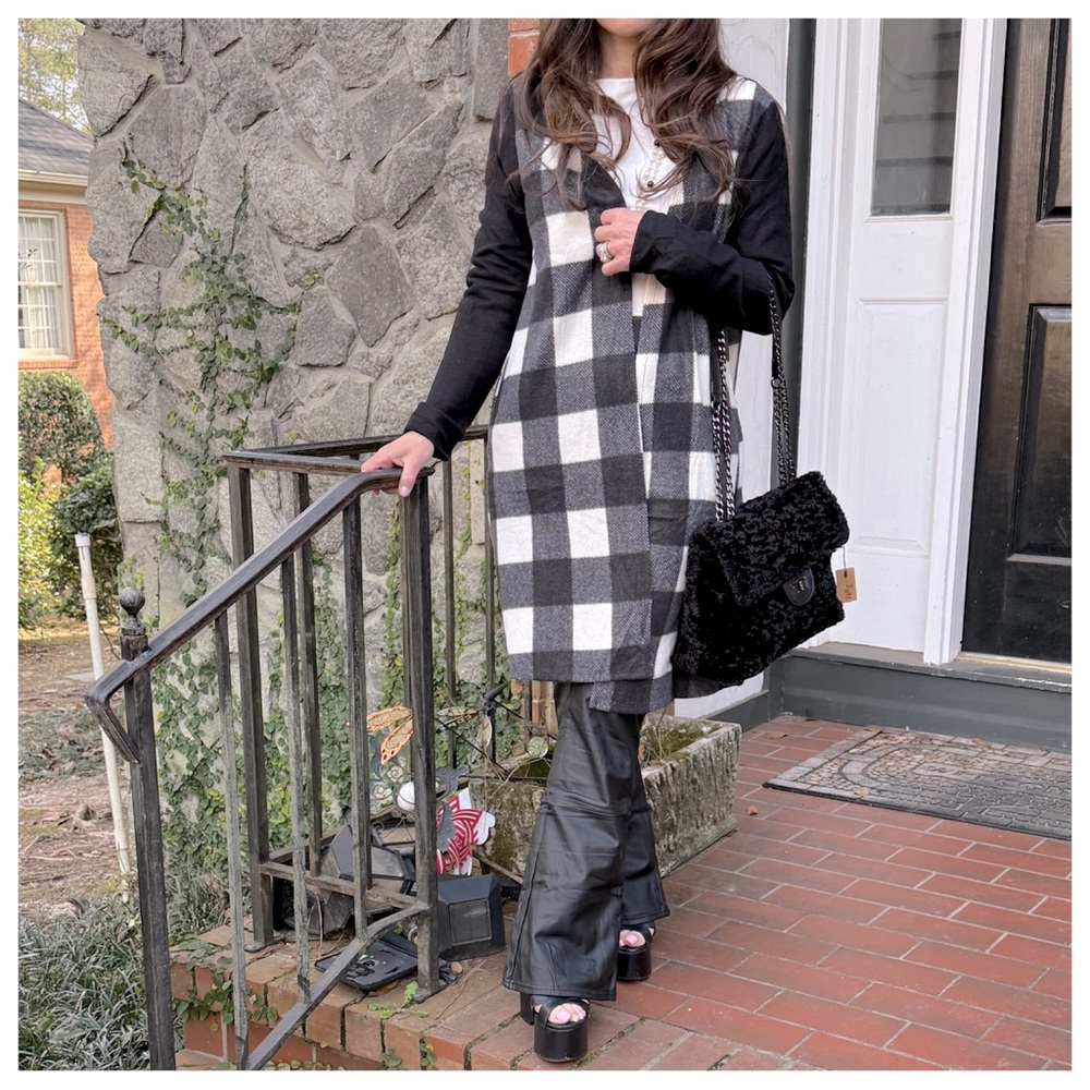 Boho Long Side Pocket Black and White Cardigan